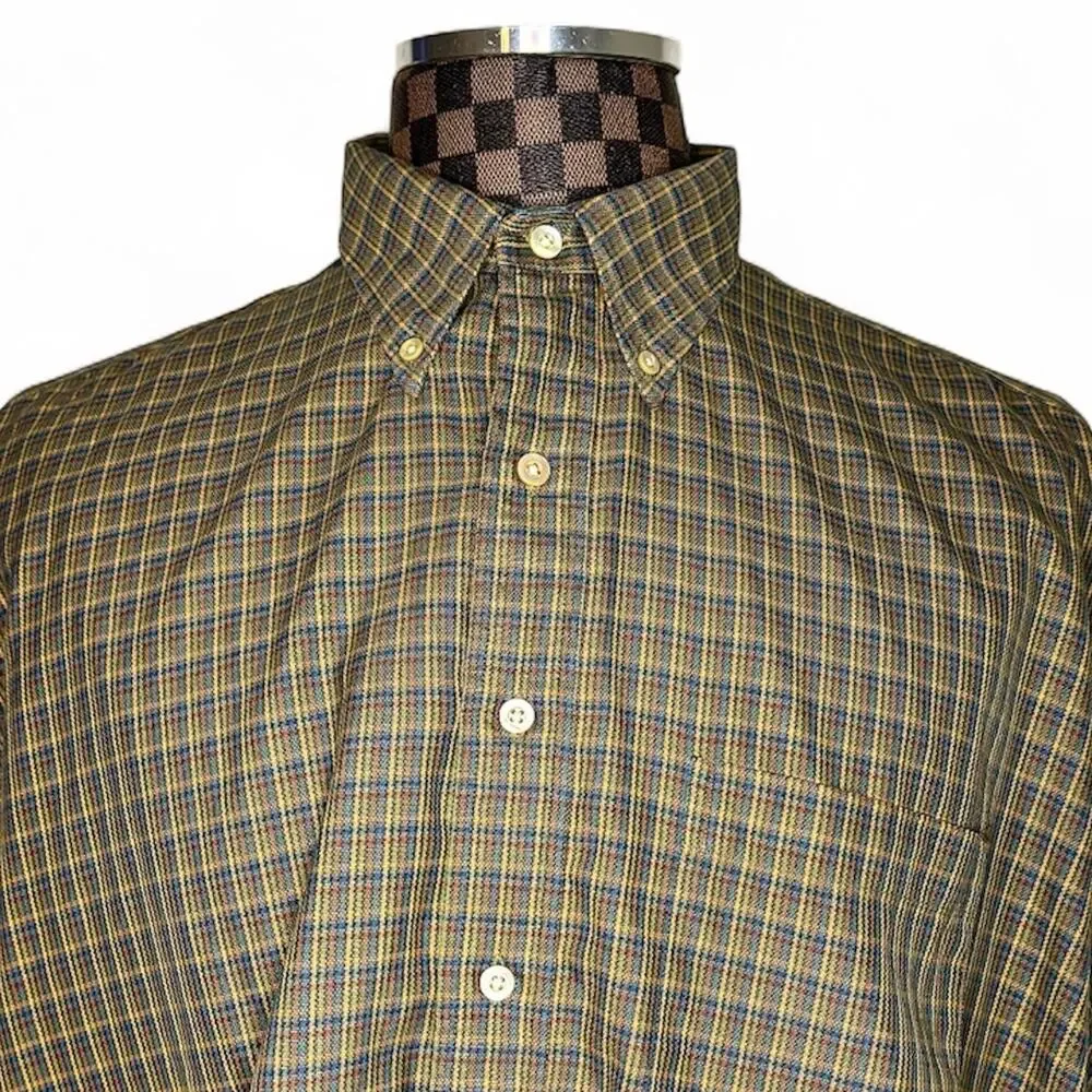 Burberry Mens Plaid Dress Shirt XL Preppy Brown Green Blue Yellow Button Up - Picture 7 of 10